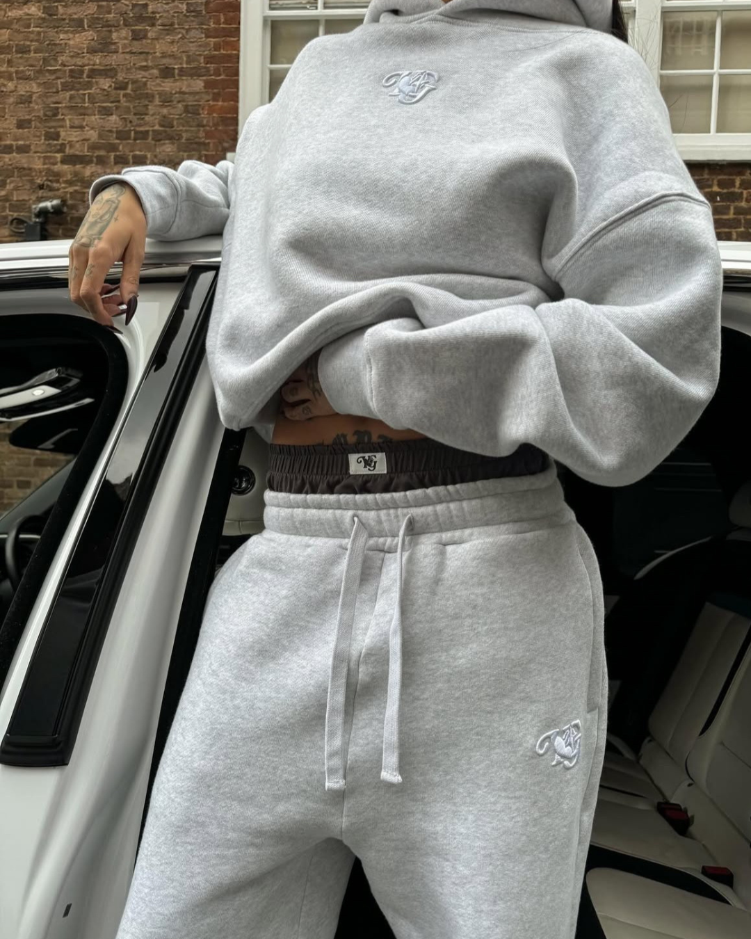 YG sweats in Heather Grey